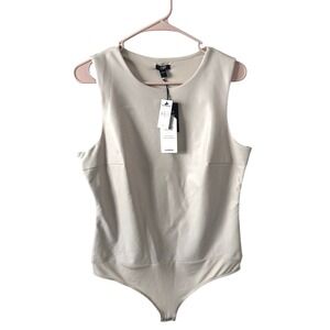 Express Faux Leather Bodysuit Lg Beige Sculpt Stretch Tank Top NWT Contour Fit